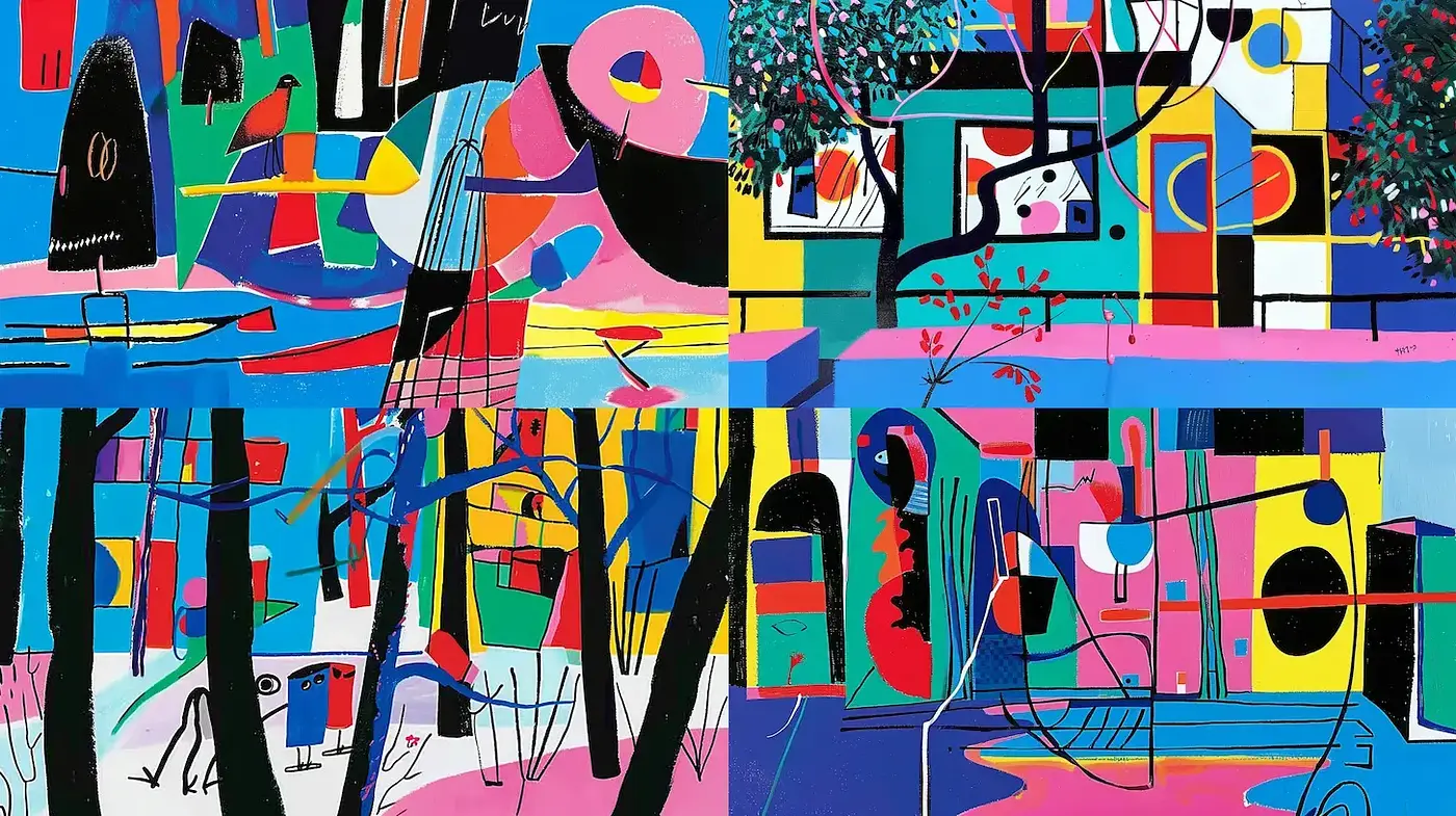 Vibrant abstract expression with playful forms - Midjourney sref style