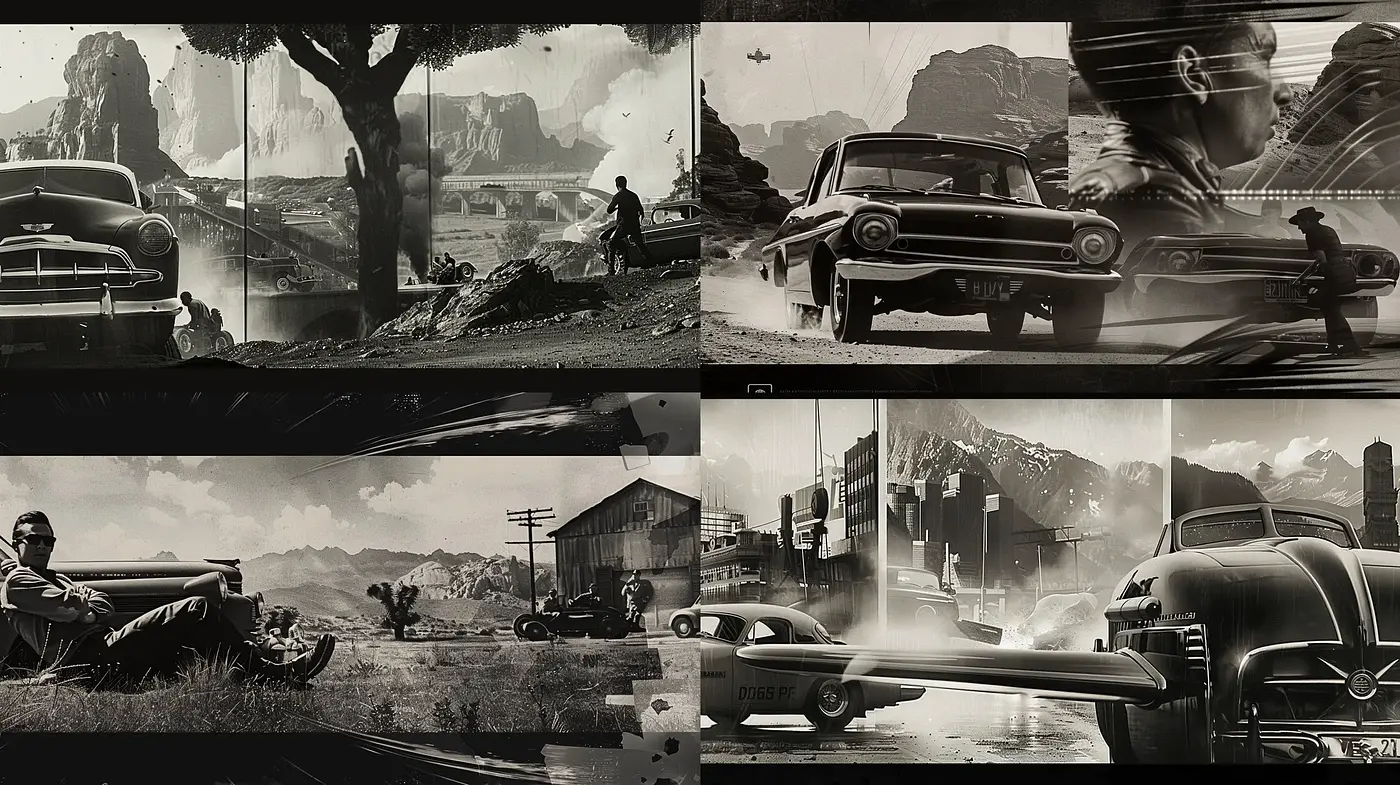 Monochromatic Nostalgia: A Cinematic Retrospective of Mid-Century Americana - Midjourney sref style