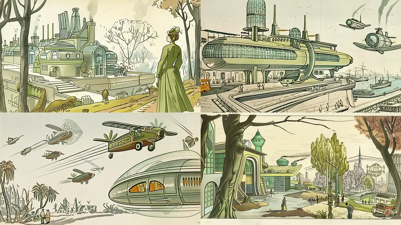 Retro Futuristic Elegance with Stylized Vintage Vibe - Midjourney sref style