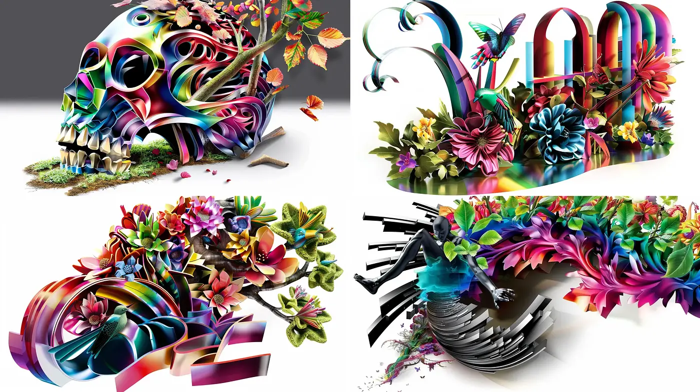 Ethereal Fusion of Fluid Chromatics and Florals - Midjourney sref style