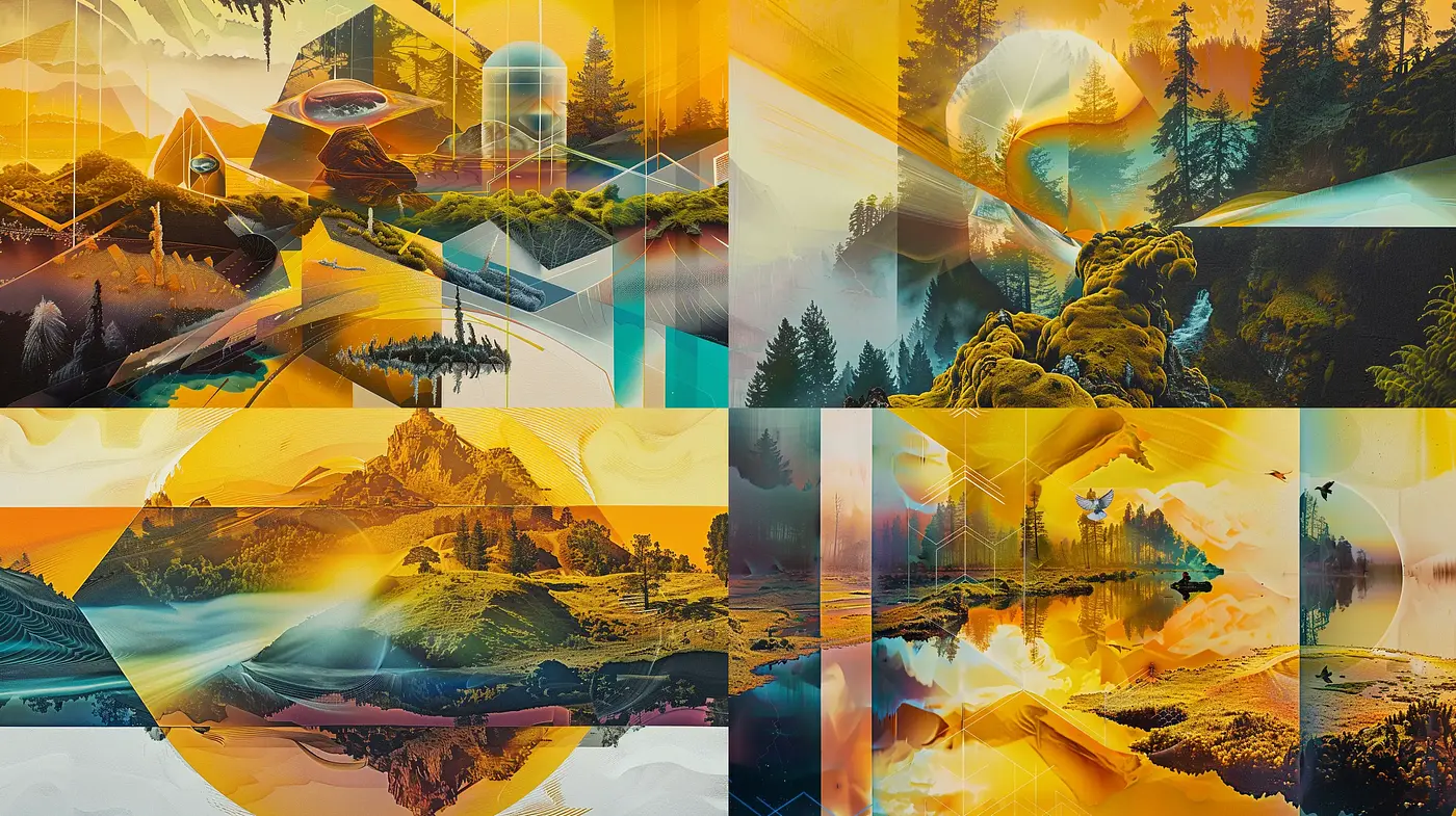 Futuristic Natural Landscapes Blending with Geometric Abstraction - Midjourney sref style