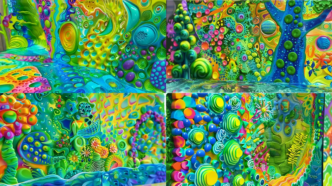 Psychedelic Dreamscape of Vivid Textures and Ethereal Patterns - Midjourney sref style
