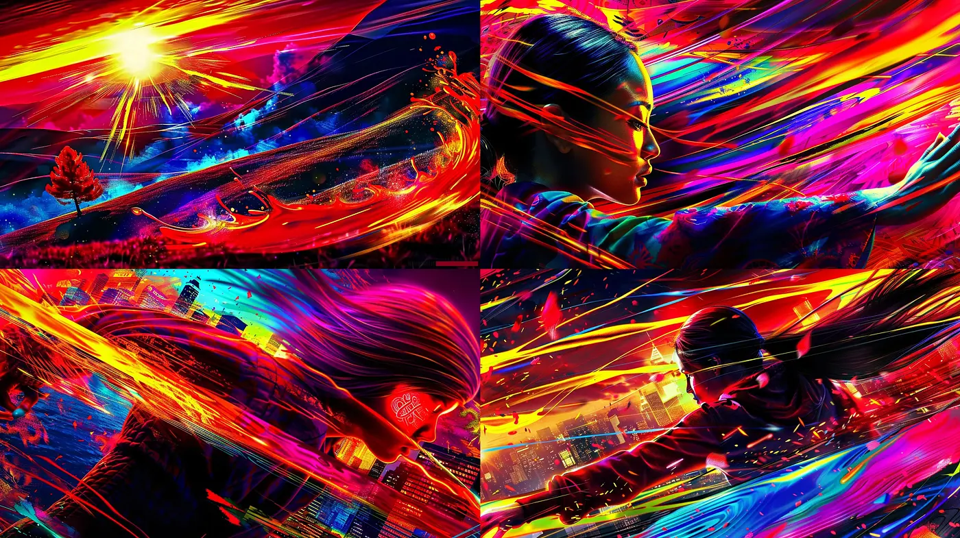 Vibrant Dynamism: An Electric Fusion of Neon and Movement in Digital Art - Midjourney sref style