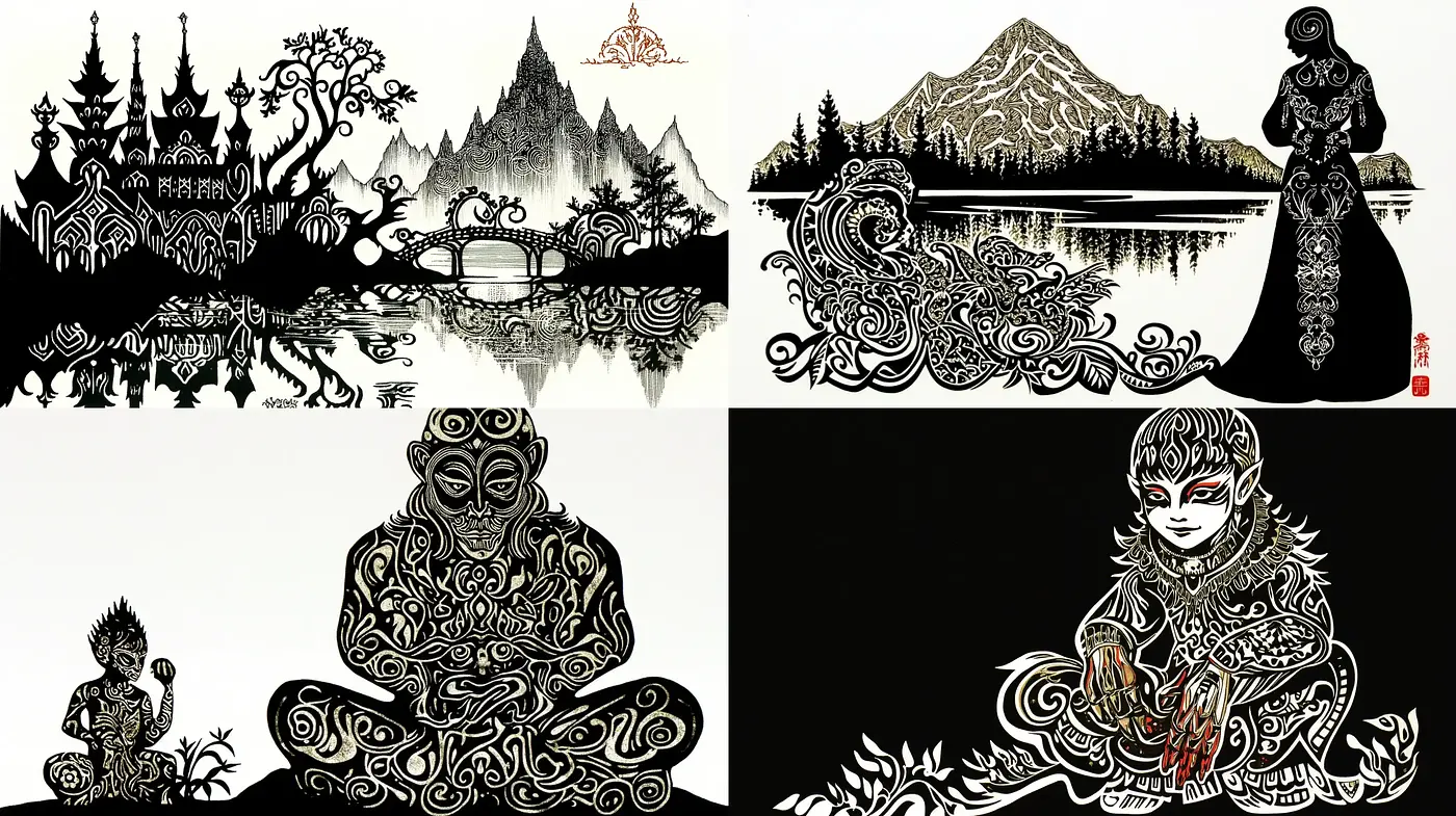 Monochromatic Elegance: A Study in Black and White Intricacy - Midjourney sref style