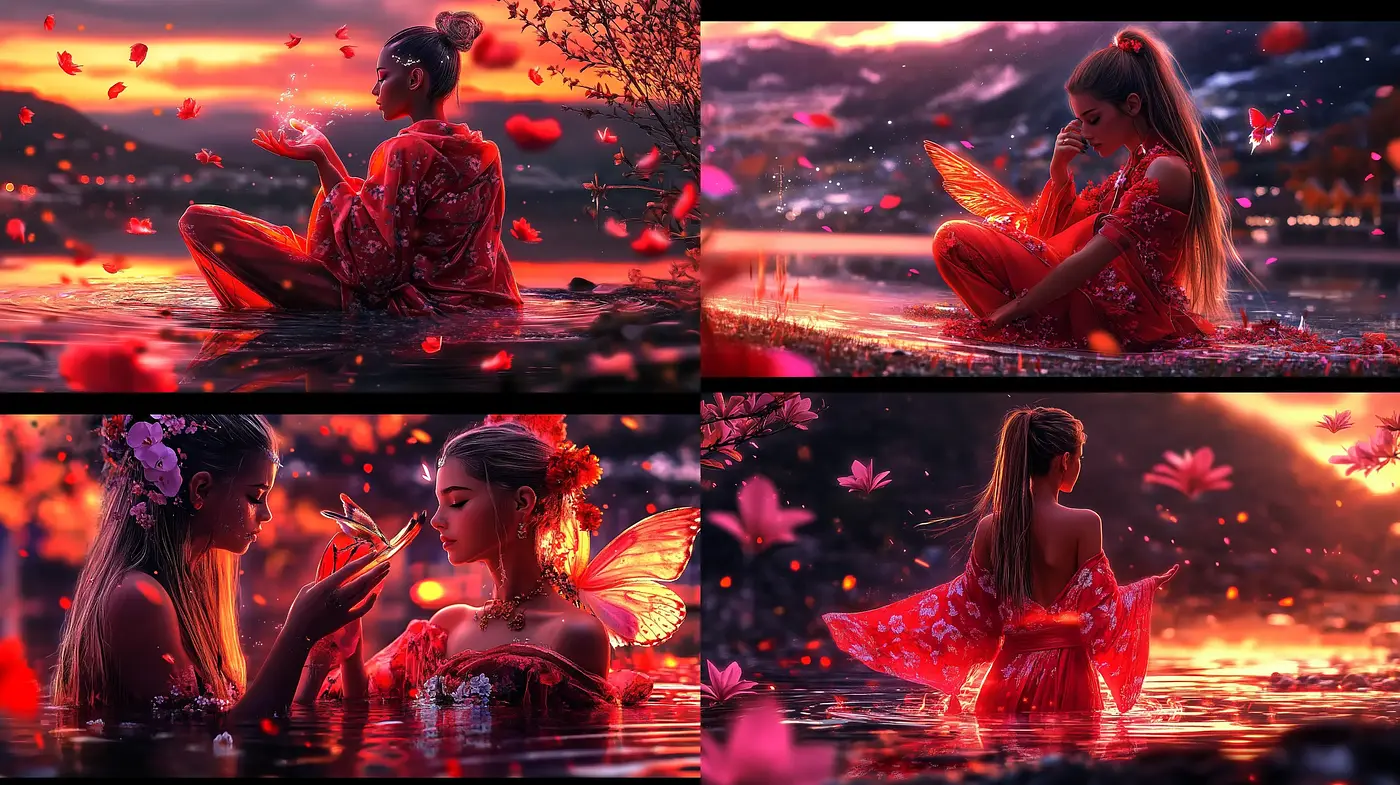 Crimson Twilight: A Fusion of Ethereal Light and Vivid Textures in Digital Art - Midjourney sref style