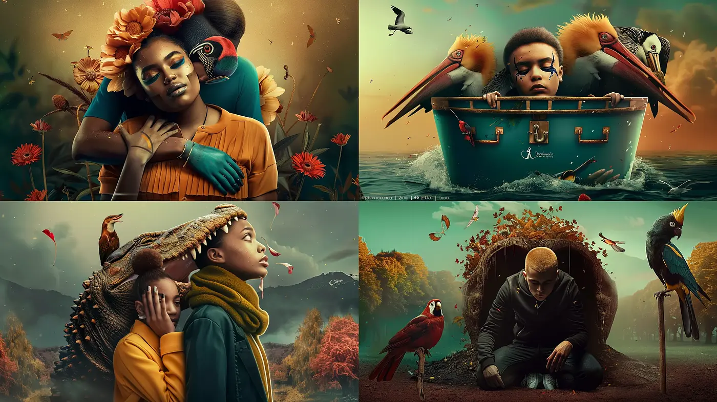 Enigmatic Natural Symbiosis in Surreal Warm Hues - Midjourney sref style