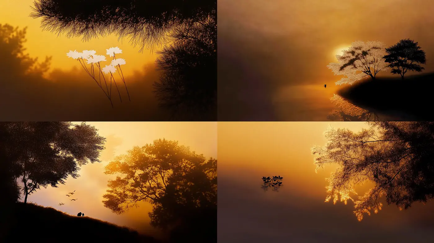 Ethereal Dusk: A Symphony of Silhouettes and Hues - Midjourney sref style