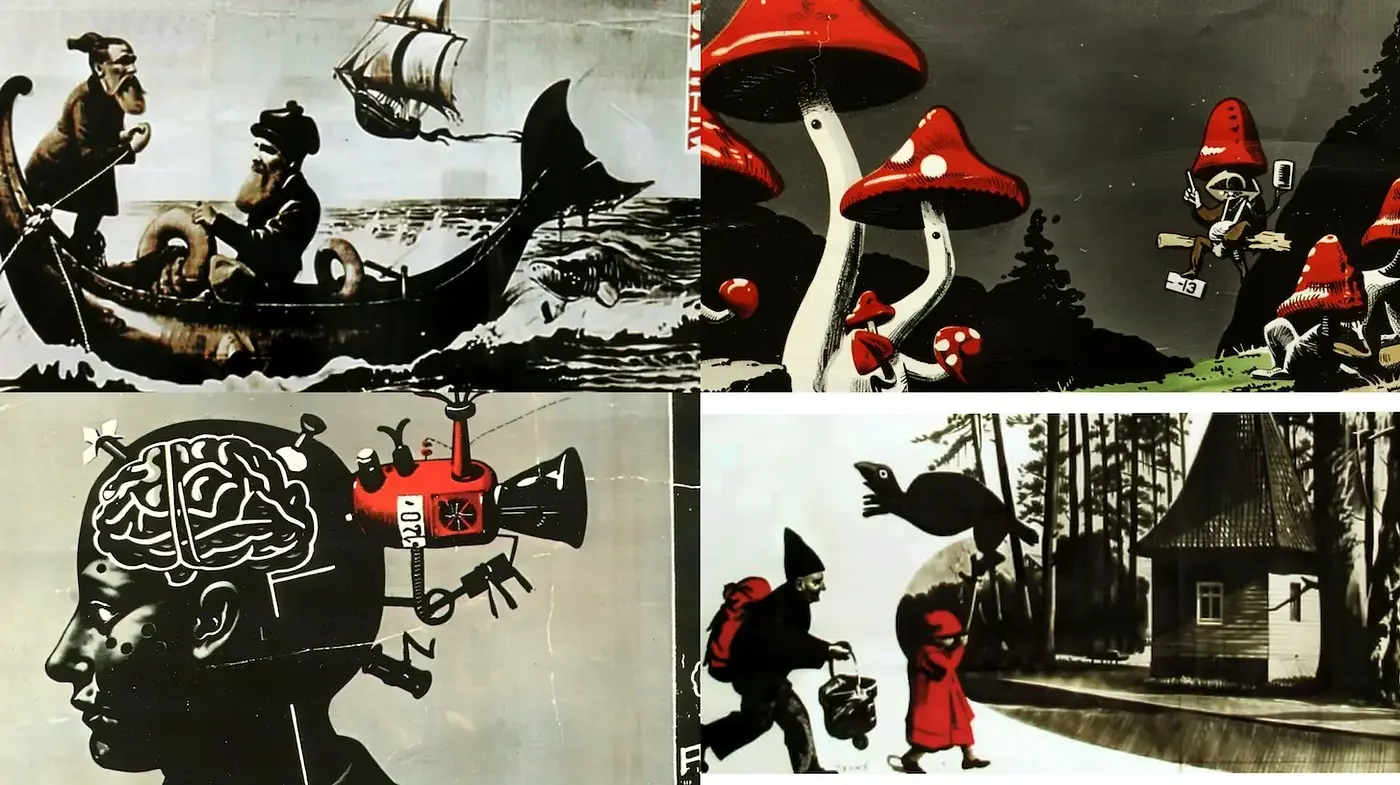 Surreal and Whimsical Illustrations with Vintage Charm - Midjourney sref style