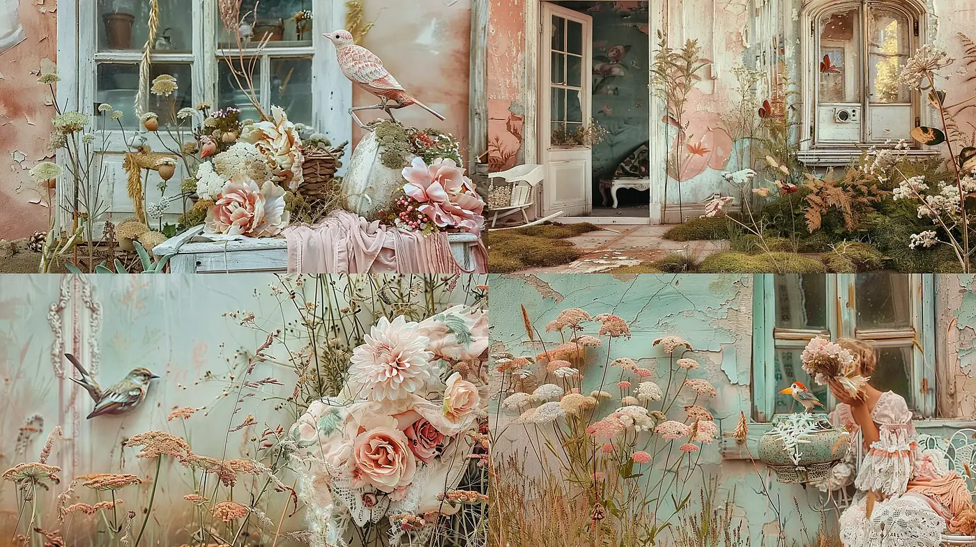 Ethereal Pastel Dreamscapes with Rococo Influences and Photorealistic Tendencies - Midjourney sref style