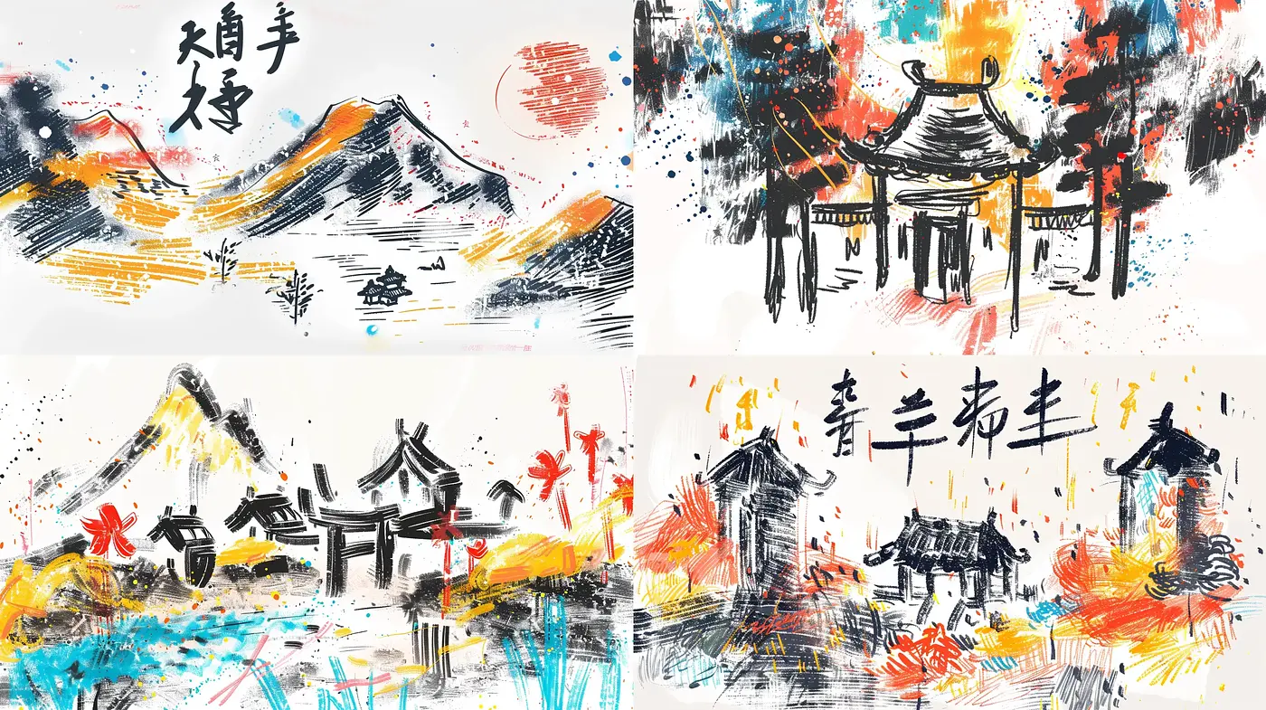 Dynamic Ink-Wash Fusion with Contemporary Splashes - Midjourney sref style
