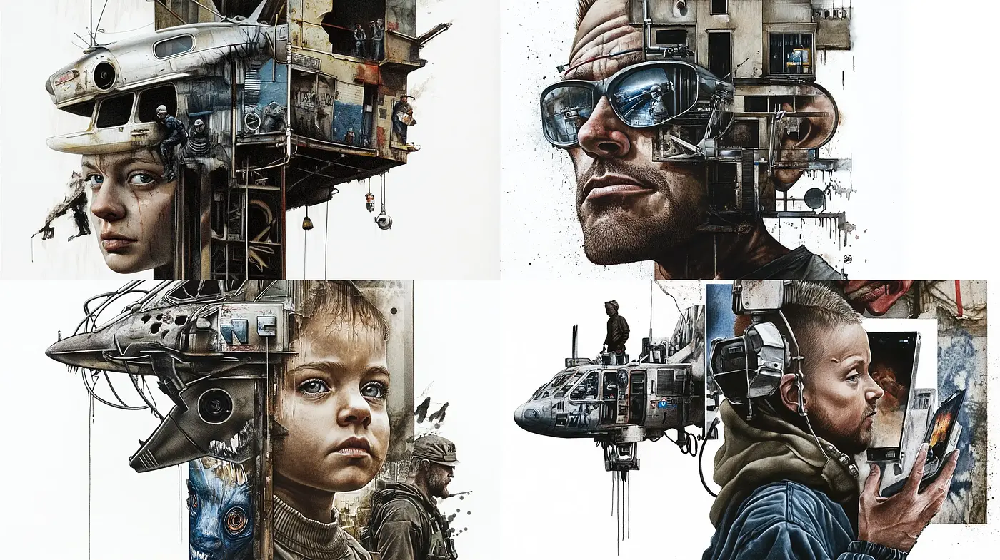 Dystopian Visions with Surreal Mechanical Integration - Midjourney sref style