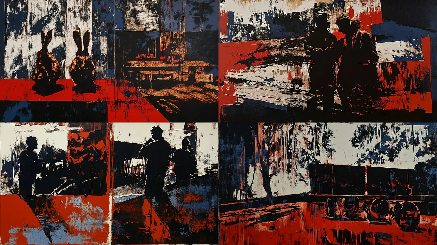 Abstract Expressionist Brushwork in Bold Noir Hues - Midjourney sref style