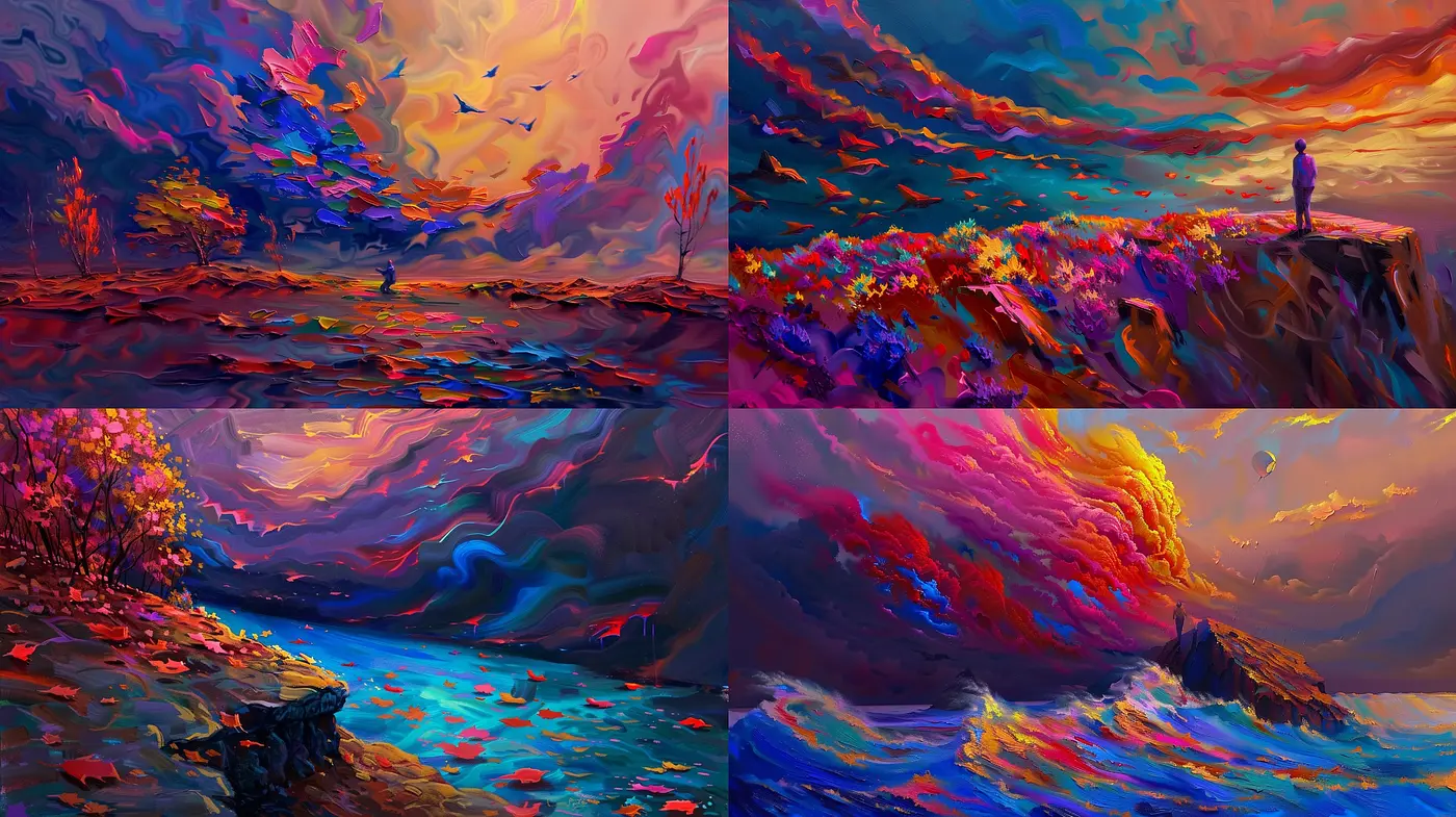 Ethereal Dreamscape: A Fusion of Vivid Colors and Surreal Textures - Midjourney sref style