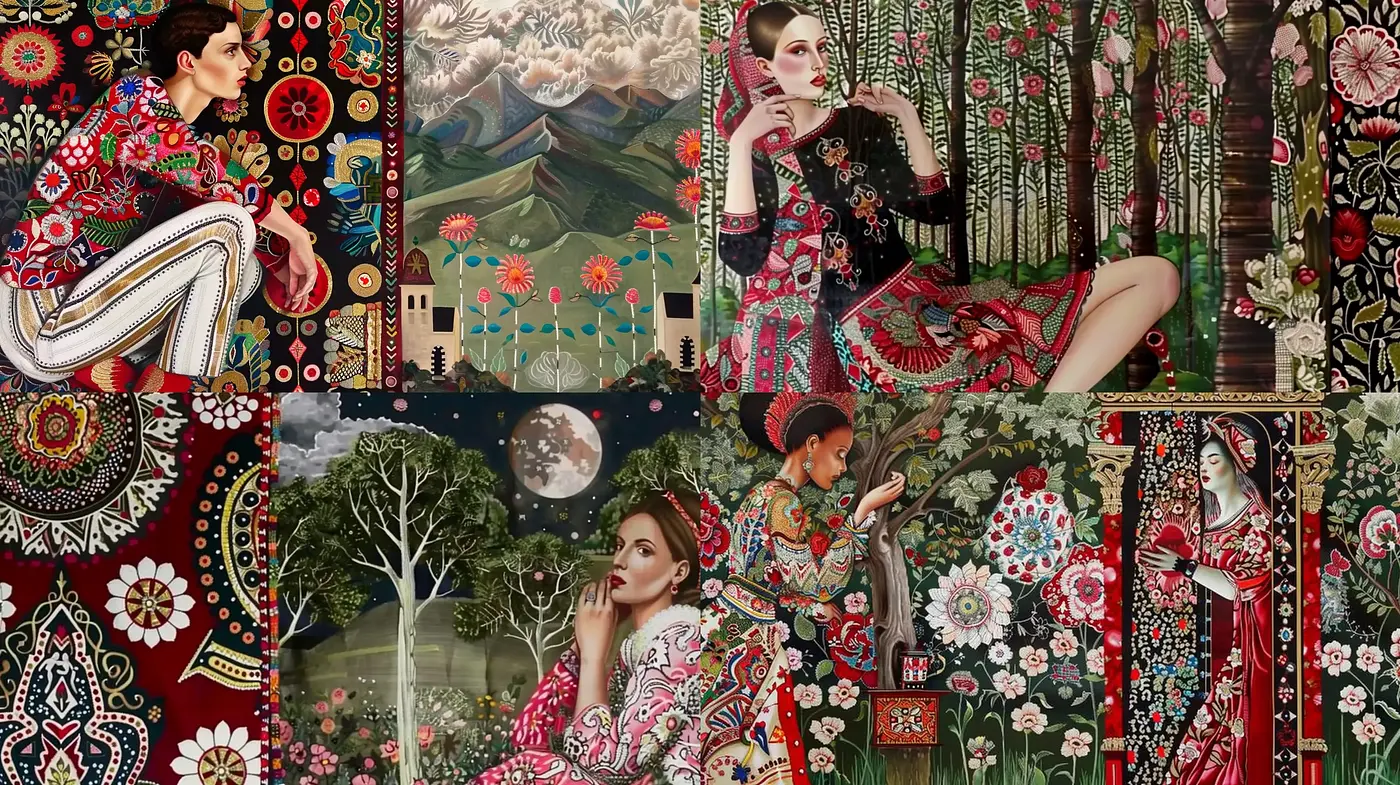 Floral Tapestry Dreams: A Fusion of Nature and Ornamental Elegance - Midjourney sref style