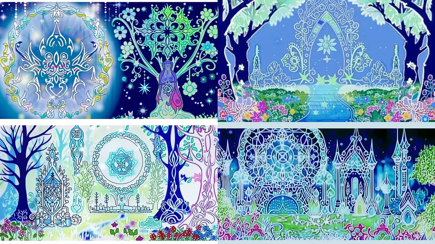 Enchanted Whimsical Gardens: A Luminous Dreamland in Stylized Neon - Midjourney sref style