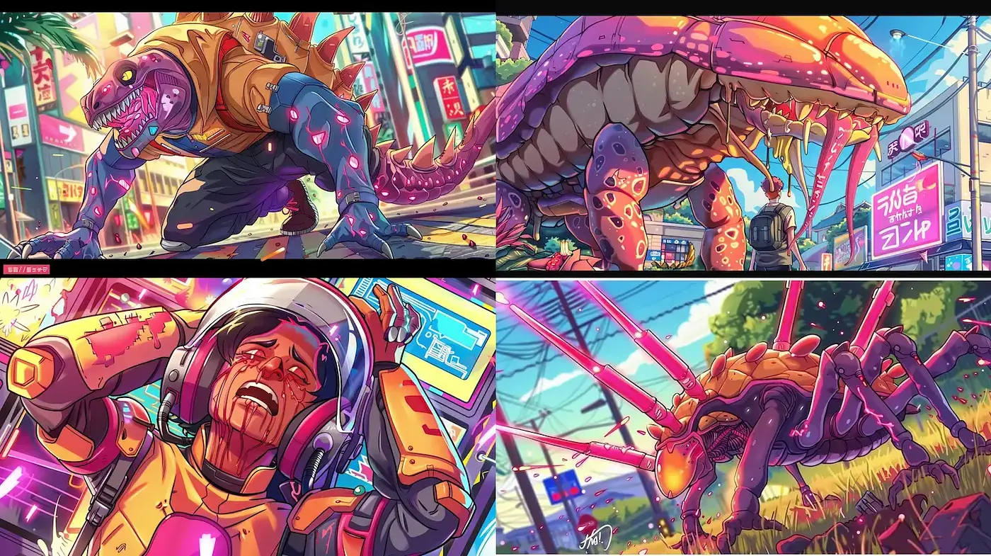 Vibrant Cyberpunk Creature Aesthetics with Retro Elements - Midjourney sref style