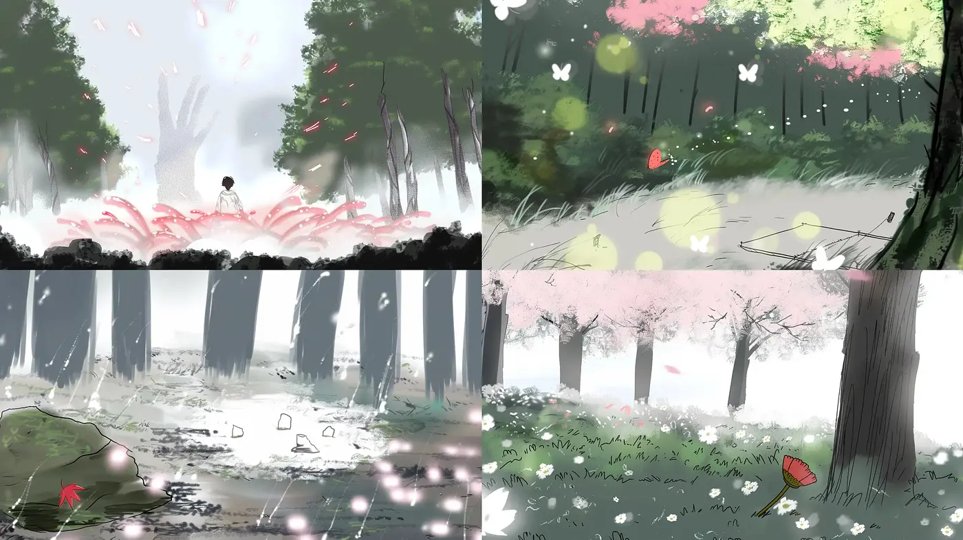 Ethereal Brushstrokes in Dreamlike Woodlands - Midjourney sref style