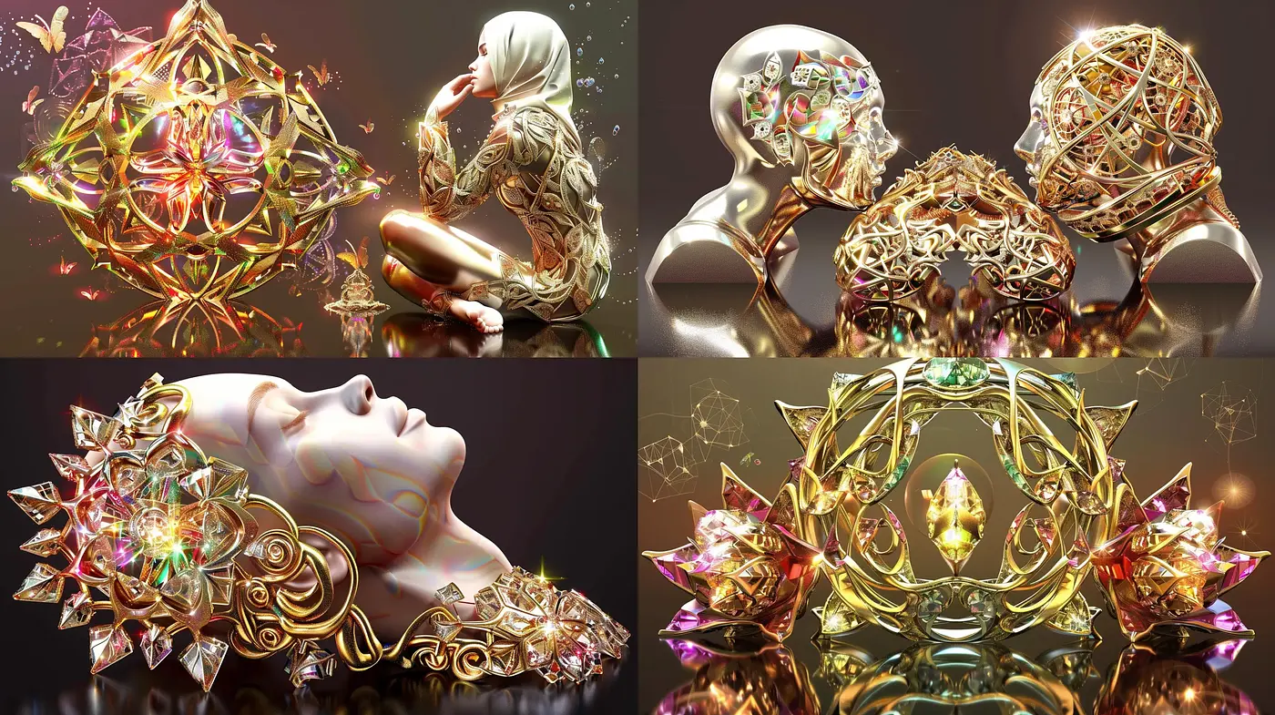 Luminous Ethereal Ornaments: A Kaleidoscope of Reflective Symmetry - Midjourney sref style
