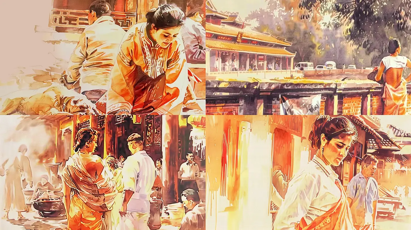 Warm-toned Impressionist-Inspired Watercolor Vignettes - Midjourney sref style
