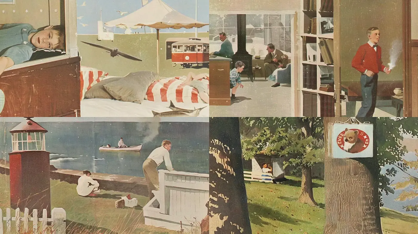 Serene Mid-Century Storybook Illustration Fusion - Midjourney sref style
