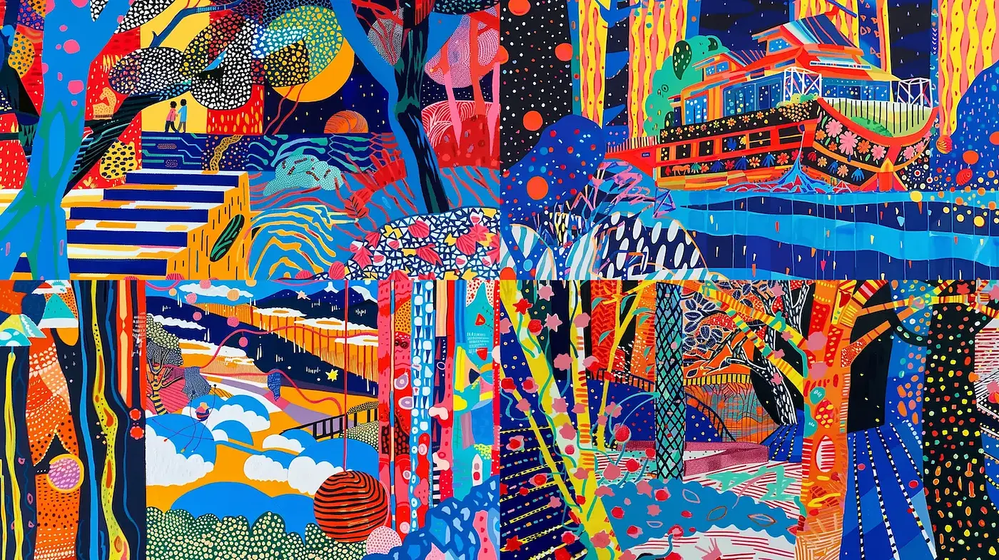 Vividly Colorful Abstraction with Whimsical Patterns - Midjourney sref style