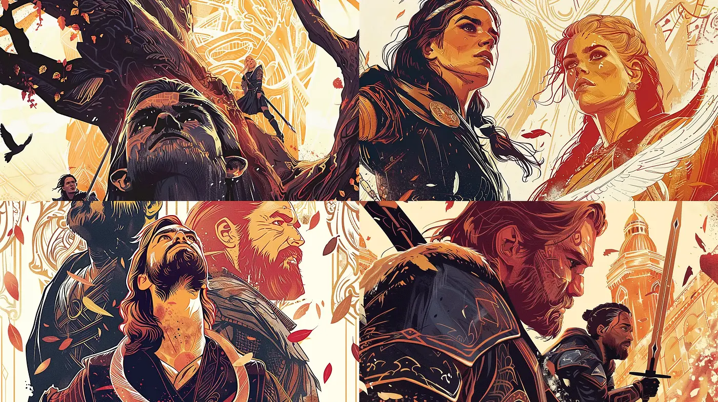 Warm-Toned Epic Narrative Digital Illustrations - Midjourney sref style