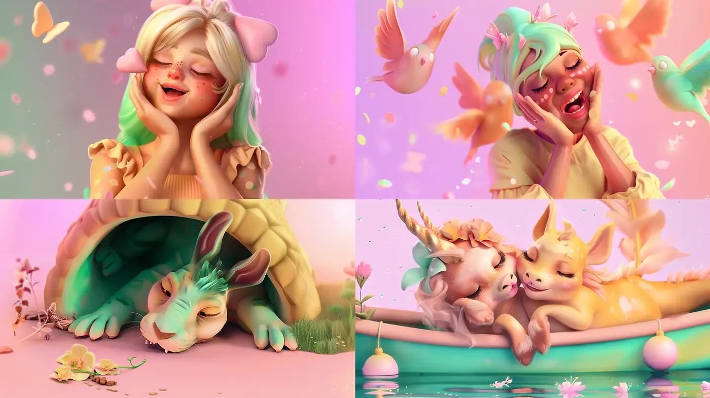 Whimsical Pastel Dreamscape in Soft-Hued Illustration - Midjourney sref style