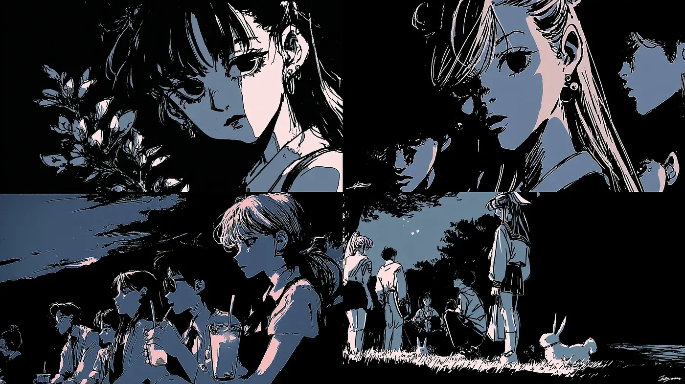 Stylized Illustrations with a Nostalgic Vibe and Dramatic Character Expressions - Midjourney sref style