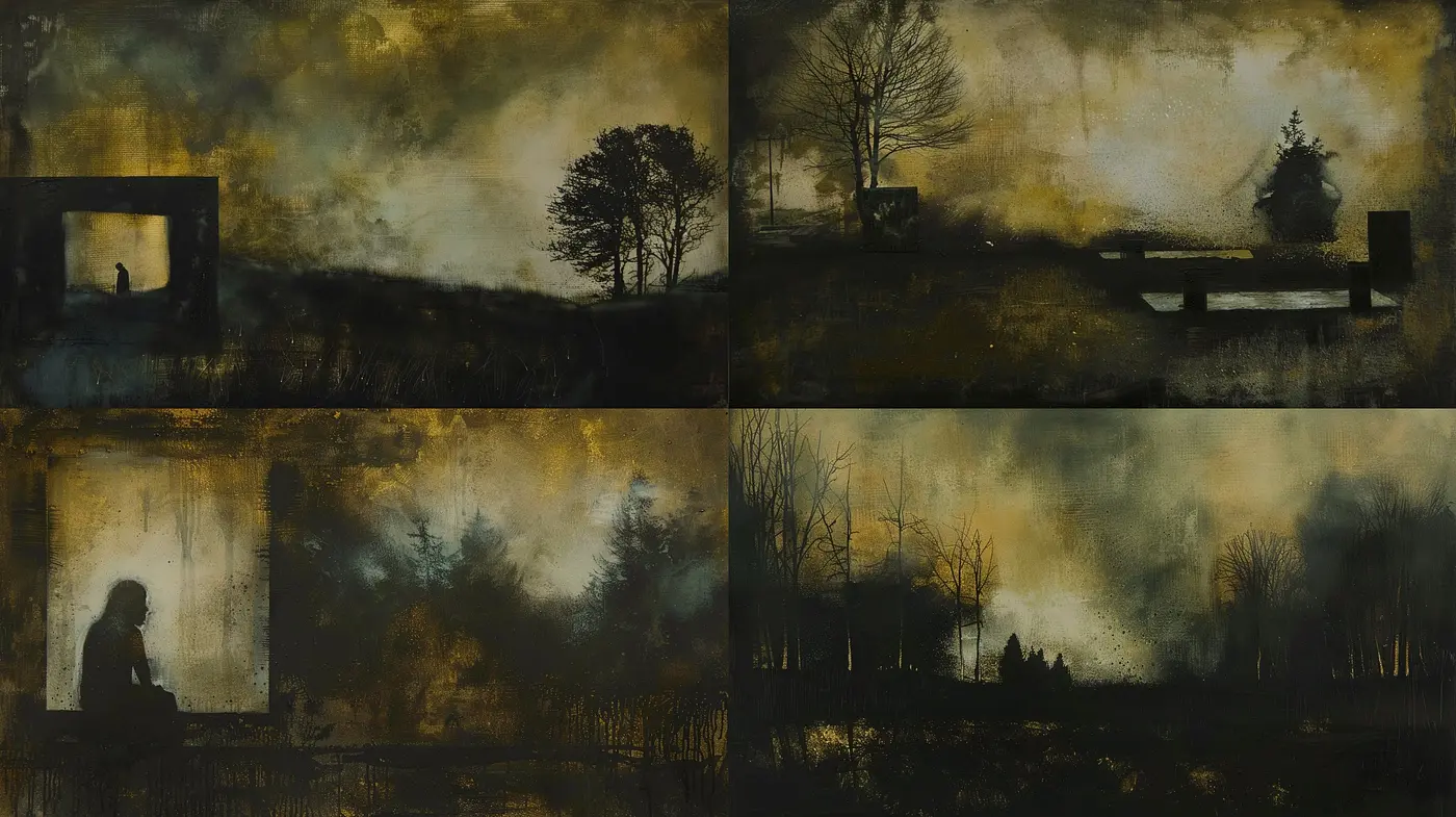 Ethereal Nocturne: A Fusion of Sombre Tones and Abstract Impressionism - Midjourney sref style