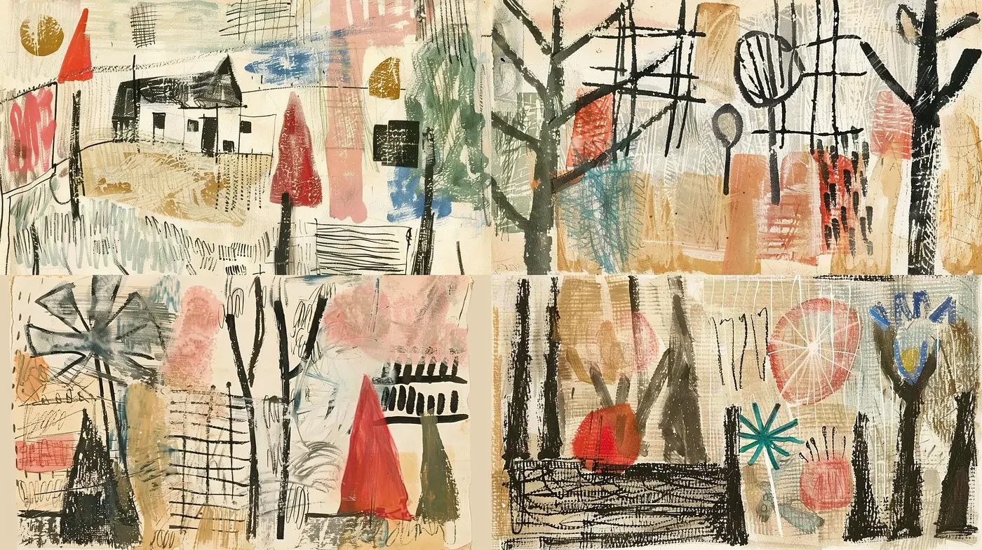 Abstract Expressionist Fusion with Textural Diversity and Earthy Tones - Midjourney sref style