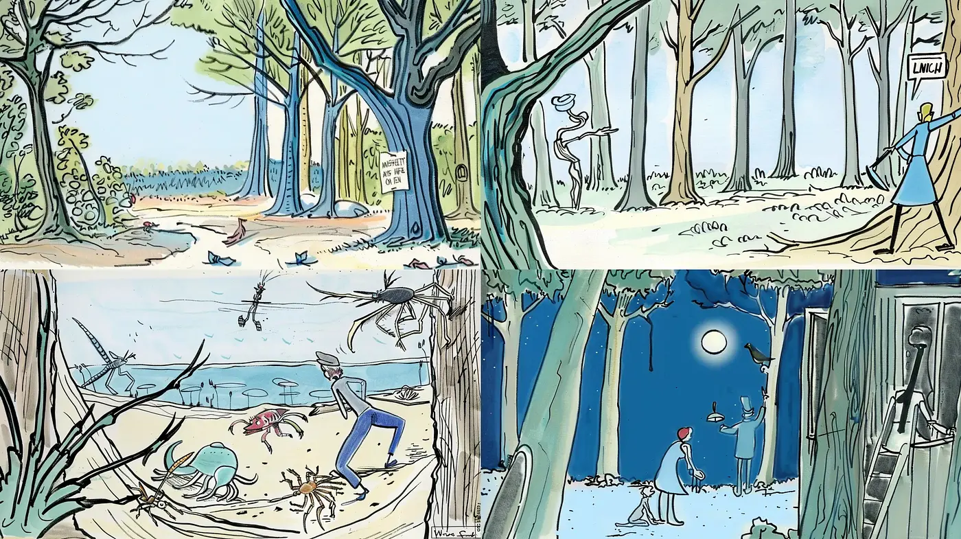 Introspective Woodland Scenes with a Surreal, Storybook Charm - Midjourney sref style