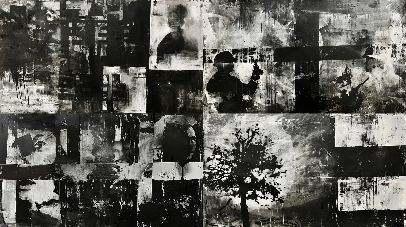Abstract Grayscale Mosaic with a Vigorous Textural Contrast - Midjourney sref style