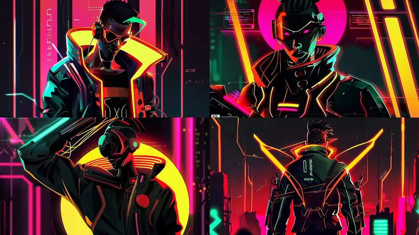 Futuristic Neon Cyberpunk Aesthetic with Expressive Characters - Midjourney sref style