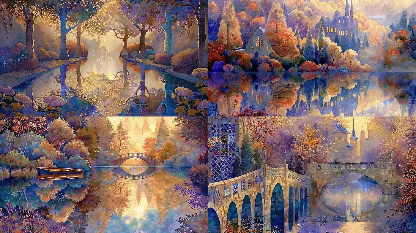Mystical Autumn Dreamscape with Impressionist Tones - Midjourney sref style