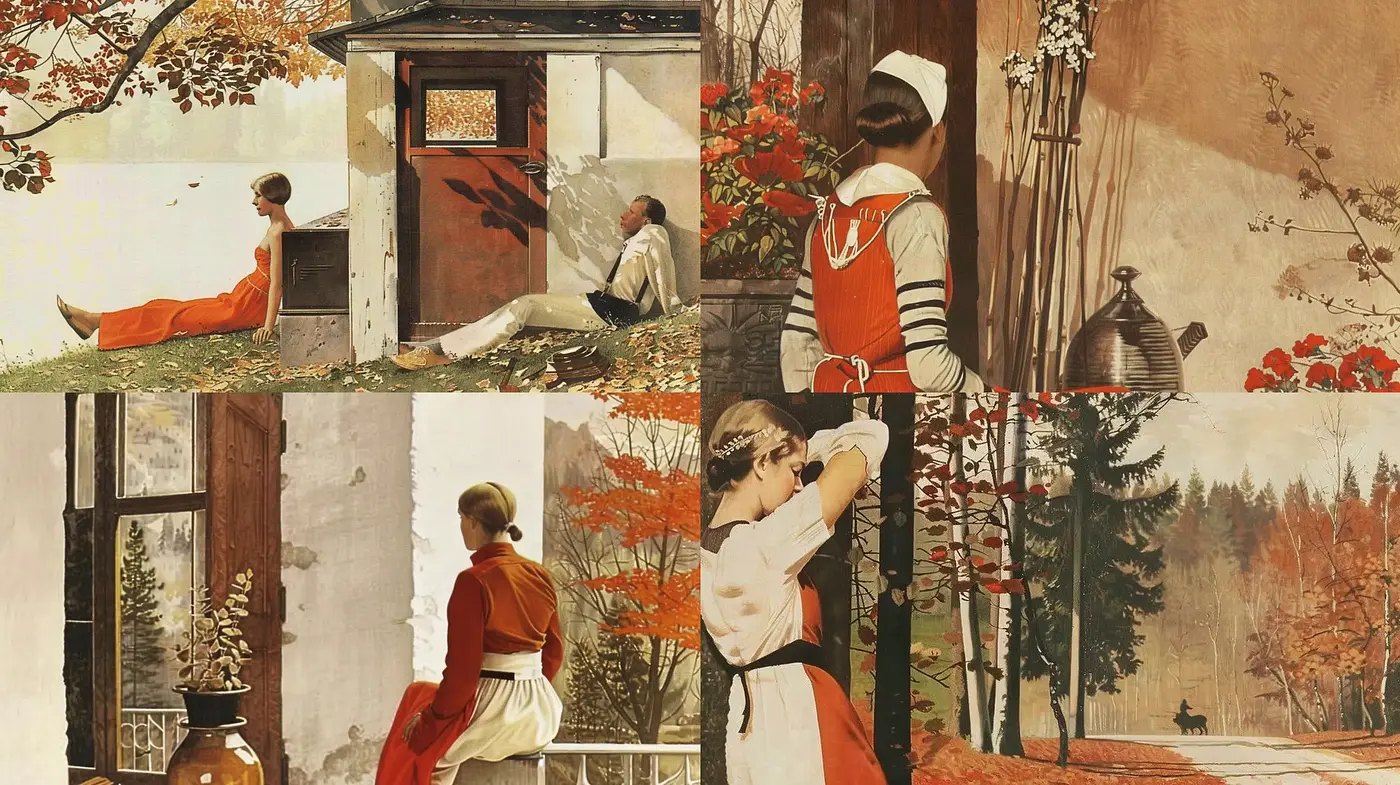 Autumnal Elegance in Brush Stroke Harmony - Midjourney sref style