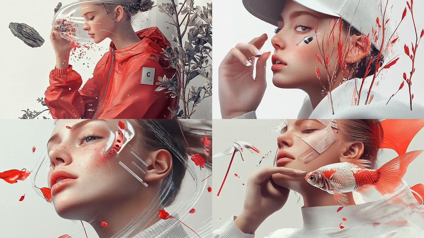 Surreal Elegance with Ethereal Red Accents - Midjourney sref style