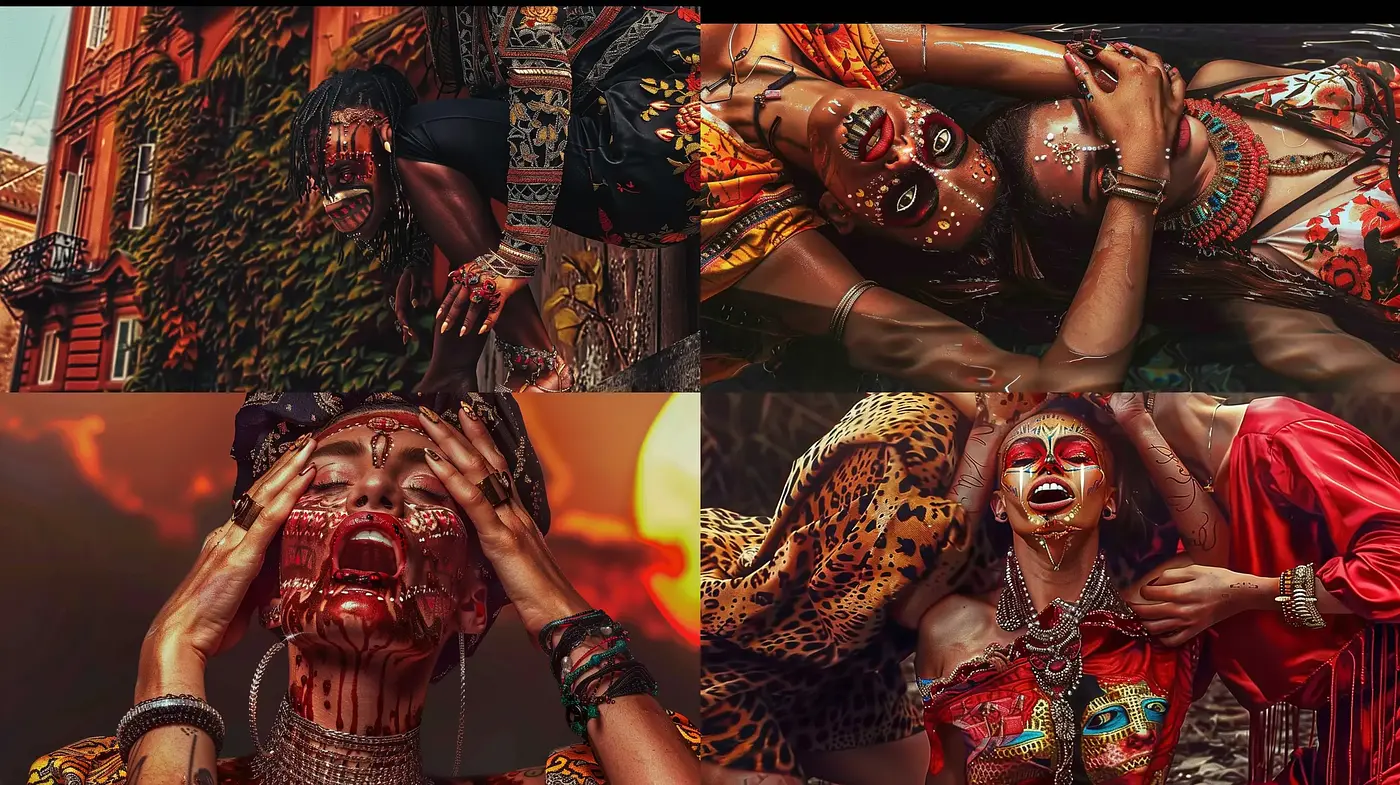 Sanguine Echoes of Tribal Fusion - Midjourney sref style