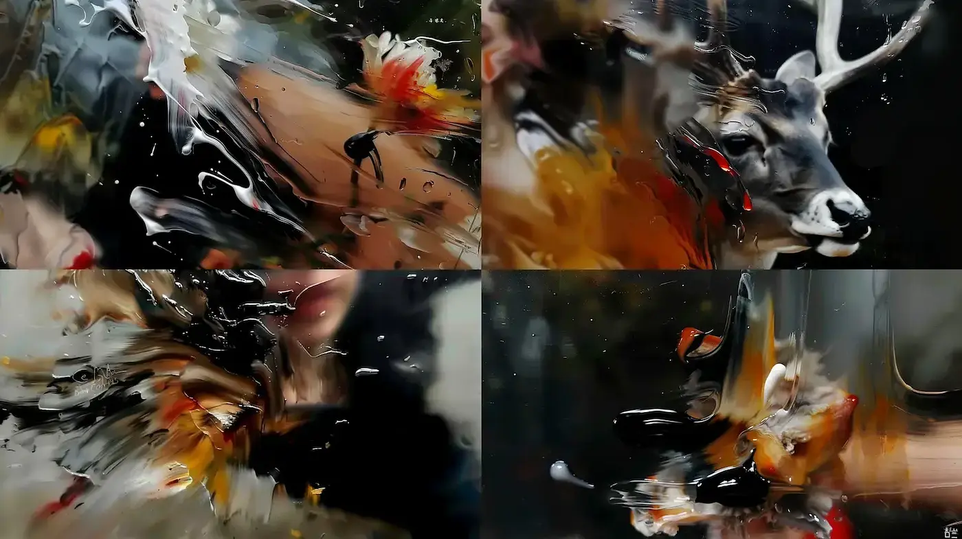 Abstract Fluid Dynamics and Wildlife Essence - Midjourney sref style