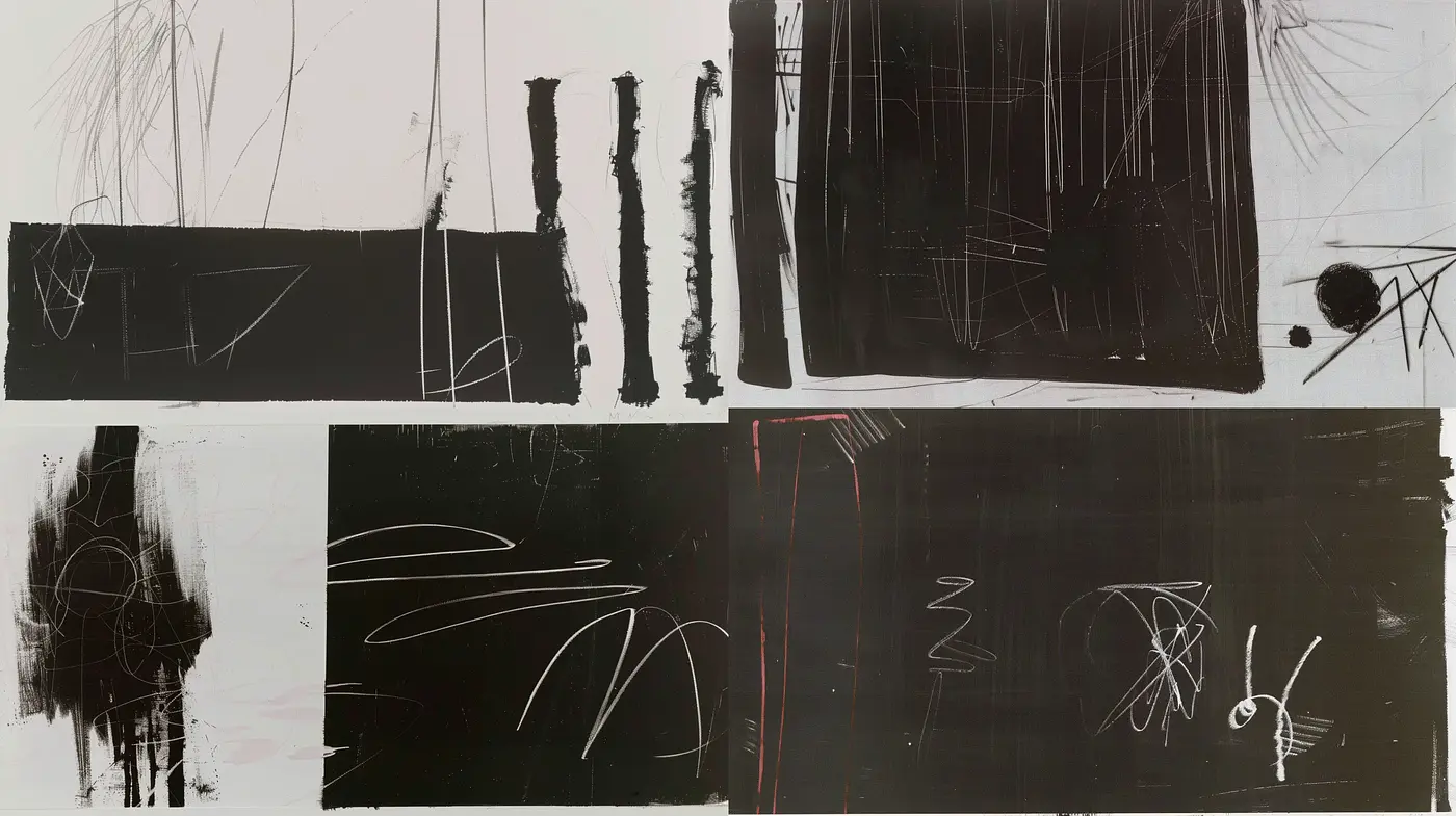 Abstract Expressionist Scribbles in Monochromatic Harmony - Midjourney sref style
