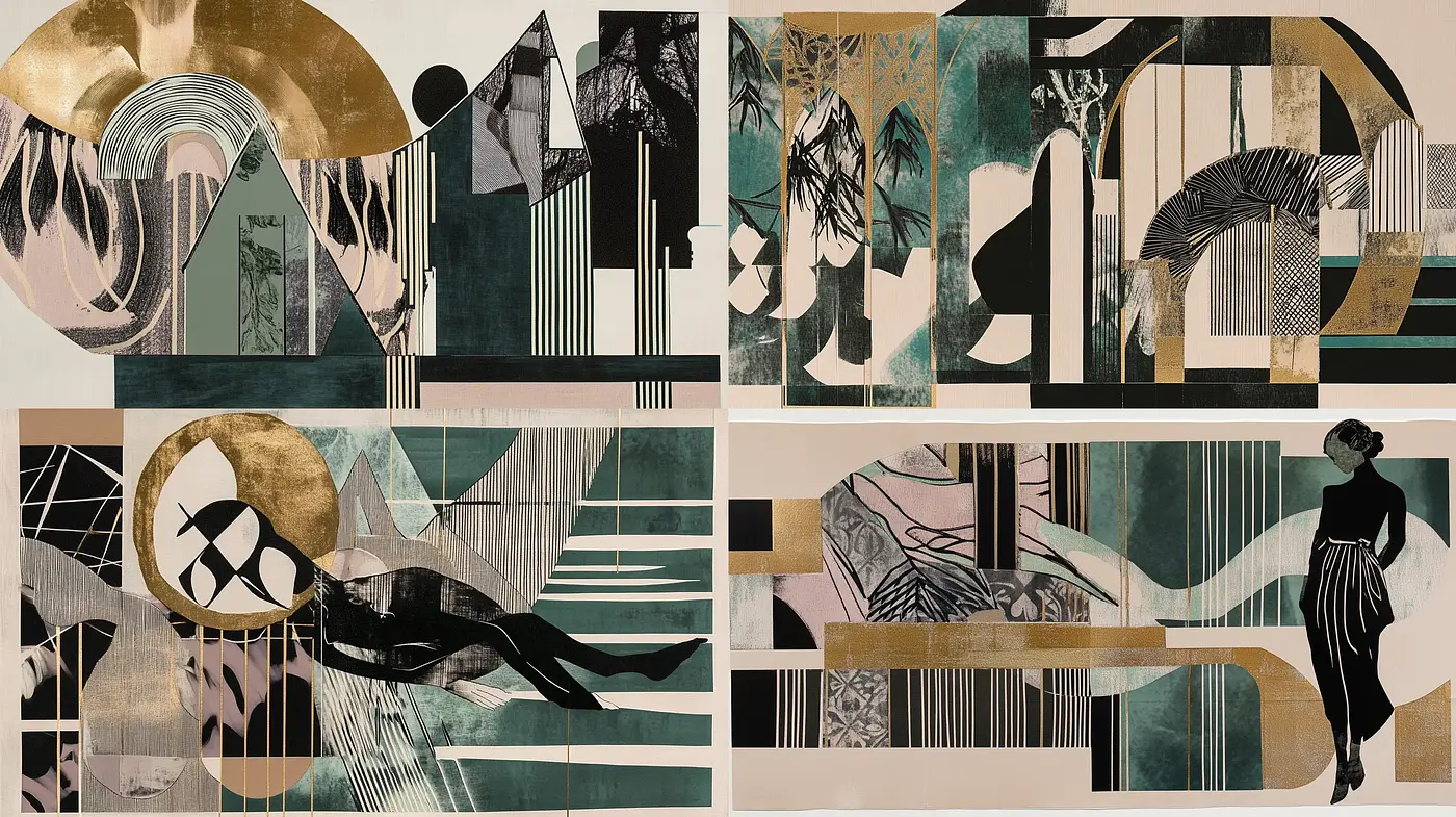 Ethereal Geometric Dreamscape with Golden Accents - Midjourney sref style