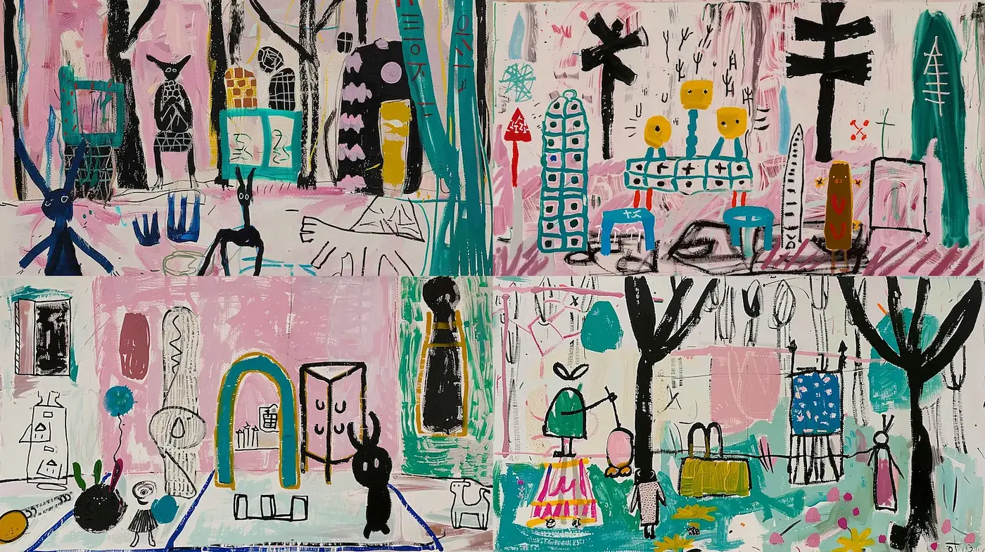 Whimsical and Playful Abstract Art with a Childlike Essence - Midjourney sref style