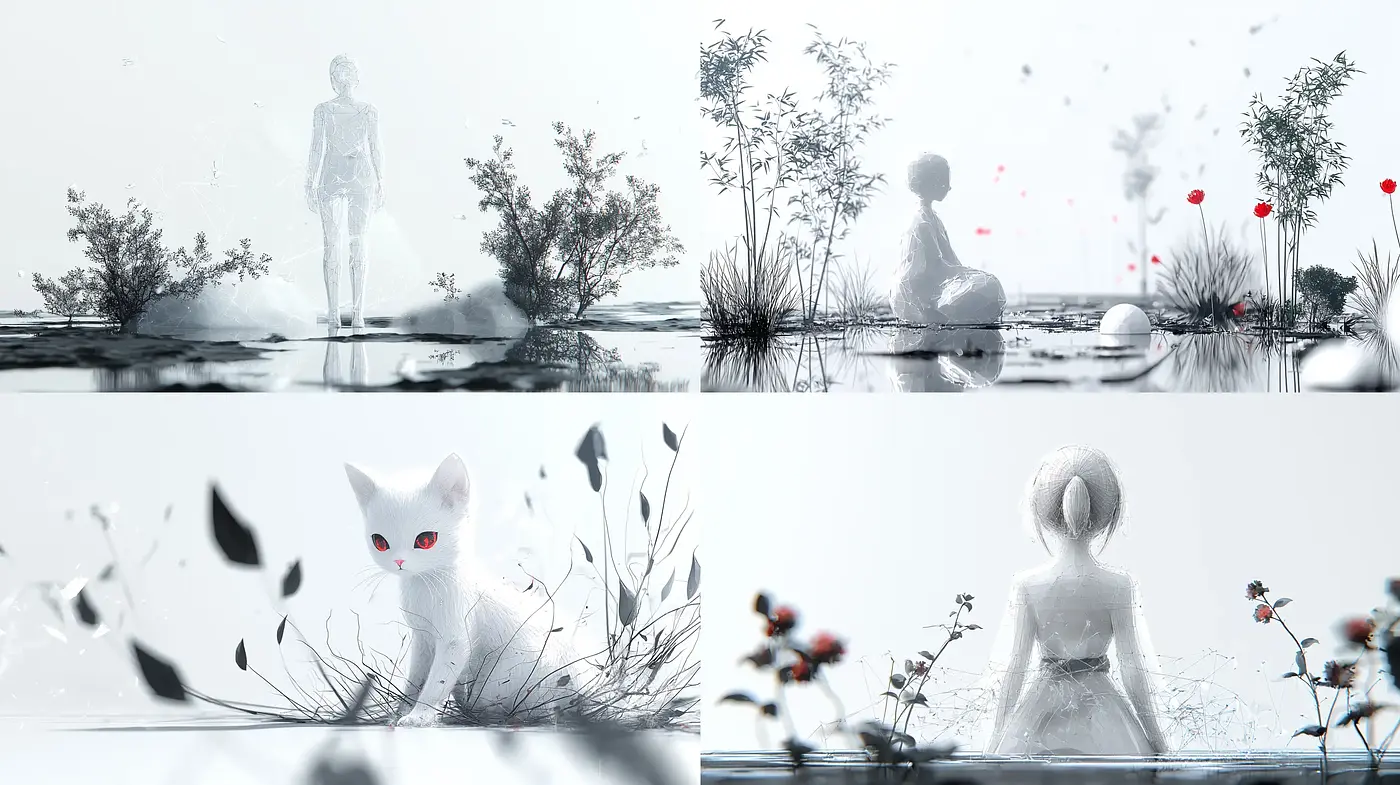 Ethereal Monochrome Dreamscape with Surreal Overtones - Midjourney sref style