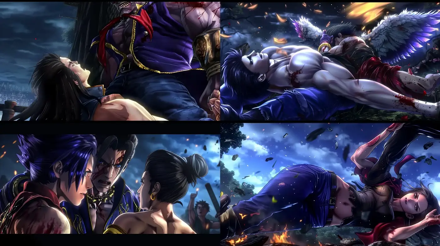 Dynamic Manga-Inspired Digital Illustrations with a Dramatic Nighttime Ambiance - Midjourney sref style