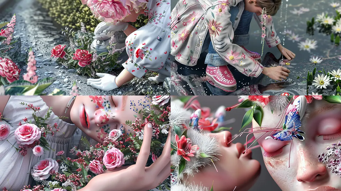 Floral Enchantment with Hyper-Realistic and Surrealist Touches - Midjourney sref style