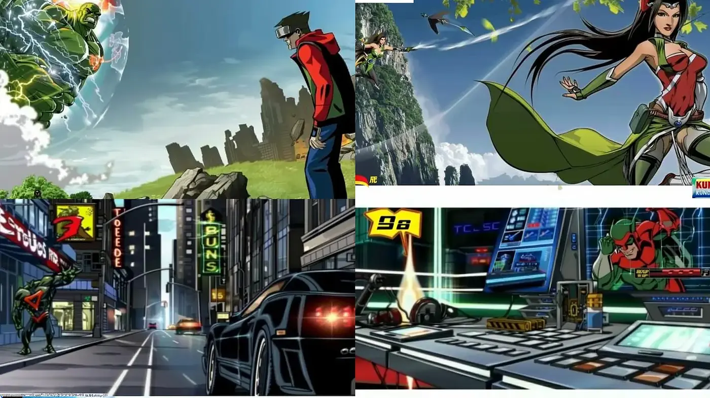 Dynamic and Vibrant Futuristic Animation Style with Comic Influences - Midjourney sref style