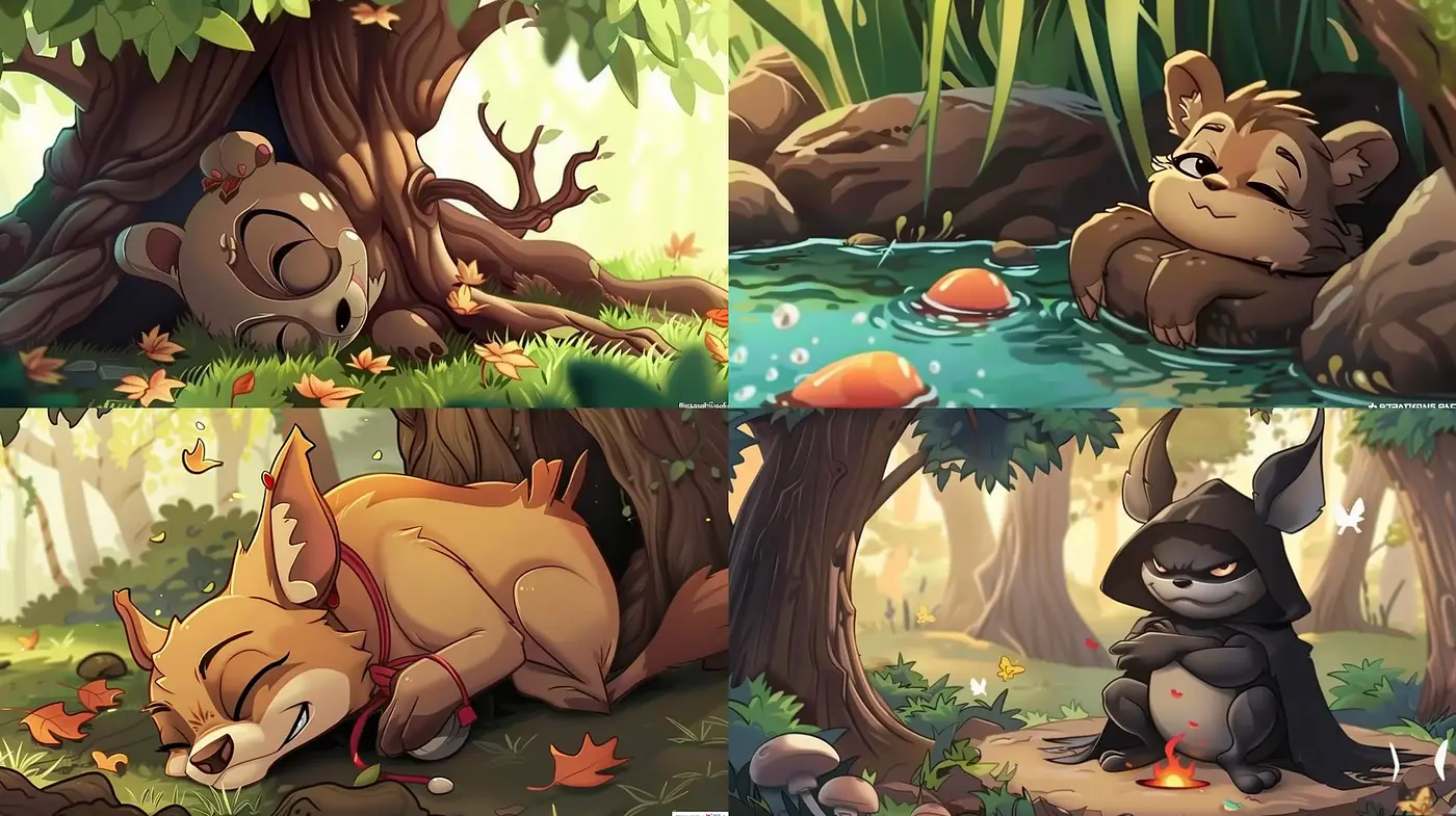 Enchanted Forest Whimsy - Uniformly Warm and Nostalgic Nature Illustrations - Midjourney sref style