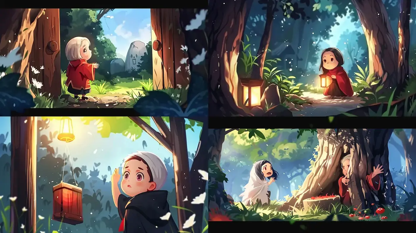 Whimsical Enchantment with Luminous Landscapes and Soft Characters - Midjourney sref style