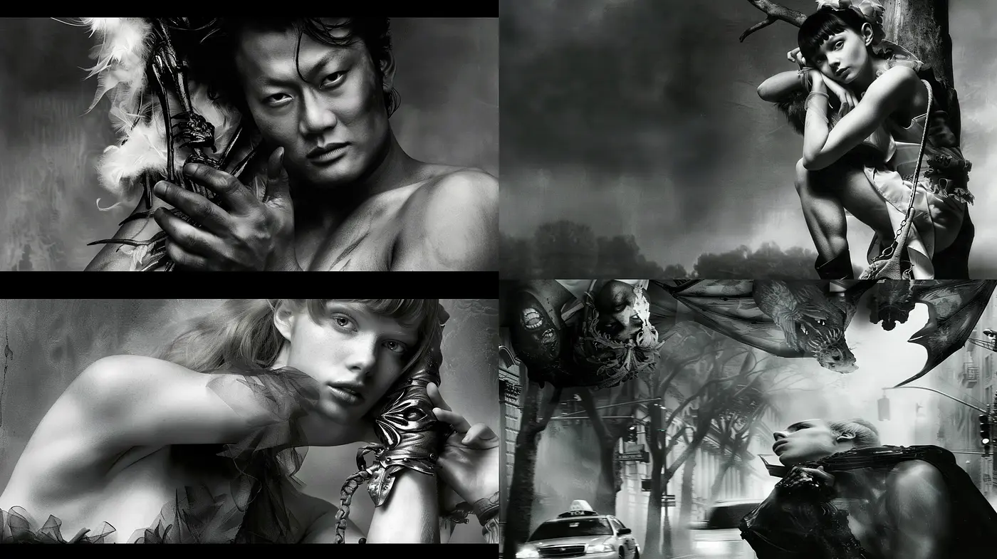 Monochrome Dreamscape: Ethereal Elegance Meets Dark Fantasy - Midjourney sref style