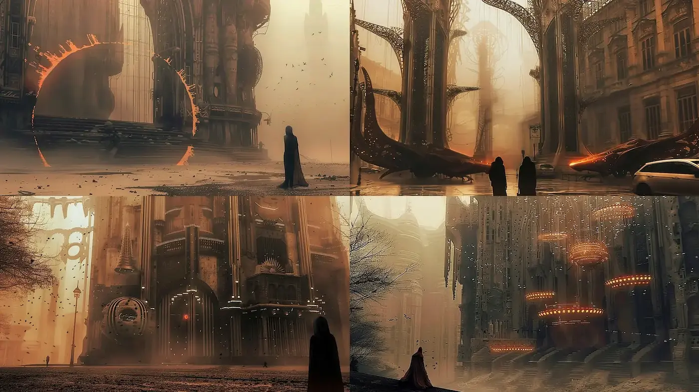 Mystical Urban Landscapes with a Surreal Touch - Midjourney sref style