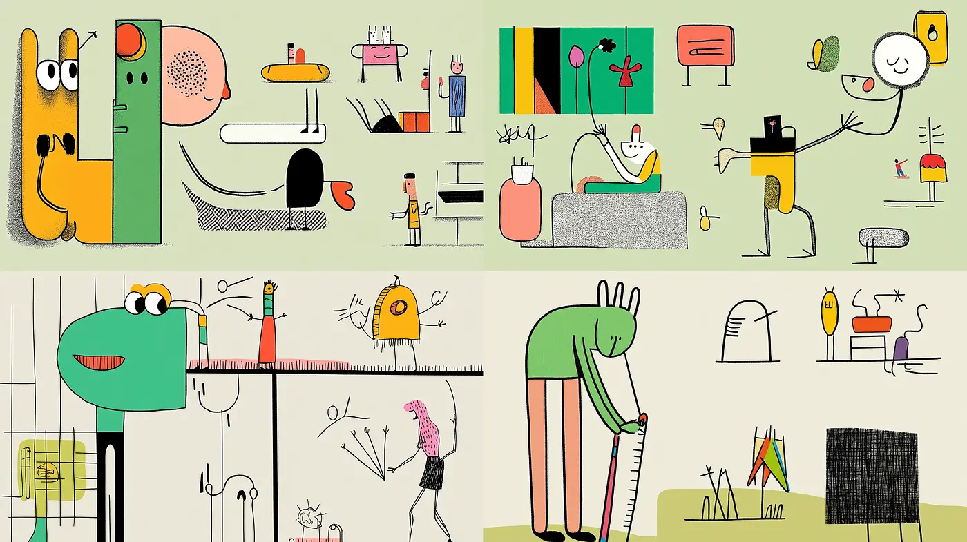 Whimsical Flat Design Illustrations with a Retro Twist - Midjourney sref style
